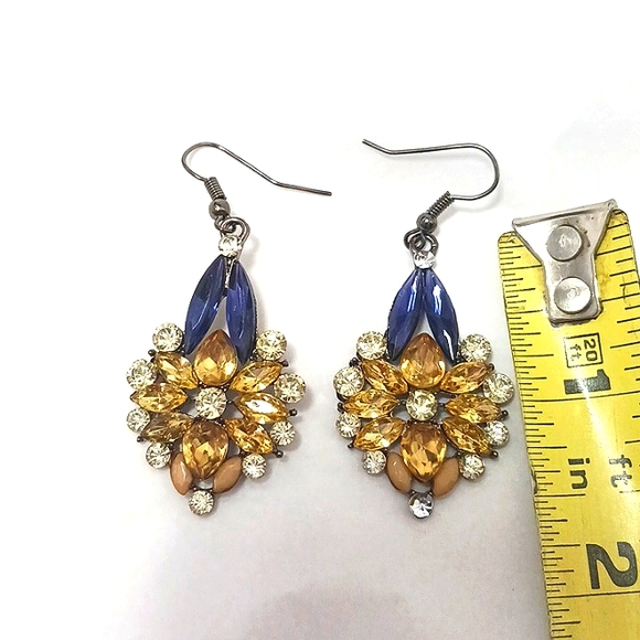 Hollywood Regency Yellow Simulated Diamonds Pierced Earrings Chandelier Dangle - Picture 11 of 11